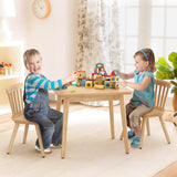 Curipeer Windsor Kids Table and 2 Chair Set, Rubberwood Toddler Table and Chair Set for Art, Play, Craft, Activity, Children Table with Non-Slip Legs/Round Edge Design, Natural Wood Curipeer
