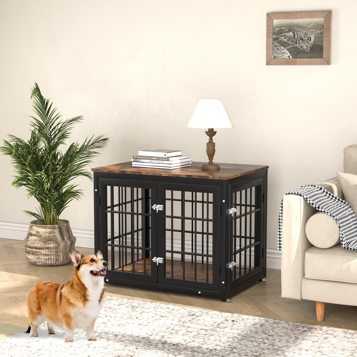 rehomerance Rustic Heavy Duty Dog Crate Furniture for Small and Medium Dogs, Decorative Pet House End Table, Wooden Cage Kennel Furniture Indoor - WoodArtSupply