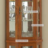 Eyisean Lighted Corner Curio Cabinet 70" Glass Display Cage with 6 Tempered Adjustable Shelves, Freestanding Home Bar Cabinet with Door, Rack for Liquor Storage and Living Room (Oak) Eyisean