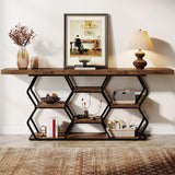 Tribesigns 70.9" Extra Long Console Table with Shelves, Narrow Sofa Table Behind Couch with Storage, Industrial Entryway Table TV Stand Accent Table for Living Room Hallway Foyer, Rustic Brown & Black Tribesigns