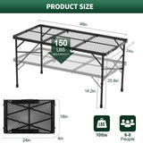 WildFinder Folding Gril Table, 4x2 FT Camping Table with Mesh Desktop,Height Adjustable Folding Grill Table with Mesh Bag,Portable Outdoor for Picnic,Camping,BBQ,Beach(Black) WildFinder