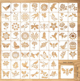 60 Reusable Flower Stencils for Painting on Wood and Canvas - Sunflower, Leaf, Rose, Bee, Bird Designs - 3x3 Inch Craft Stencils for Home Decor AIRIQI