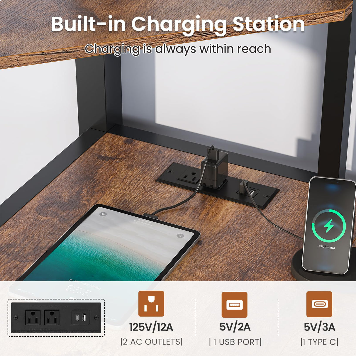 MSmask Loft Bed Twin Size with L Shaped Desk, LED Lights, Charging Station, Heavy Duty Metal Loft Bed Frame with 6 Storage Shelves, Safety Guard & Ladder, No Box Spring Needed, No Noise, Black MSmask