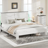 madeslves Farmhouse King Size Wooden Bed Frame with Headboard, Boho Platform Bedframe, Sturdy Metal Slats Support, No Box Spring Needed, Noisy Free, Easy Assembly, White madeslves