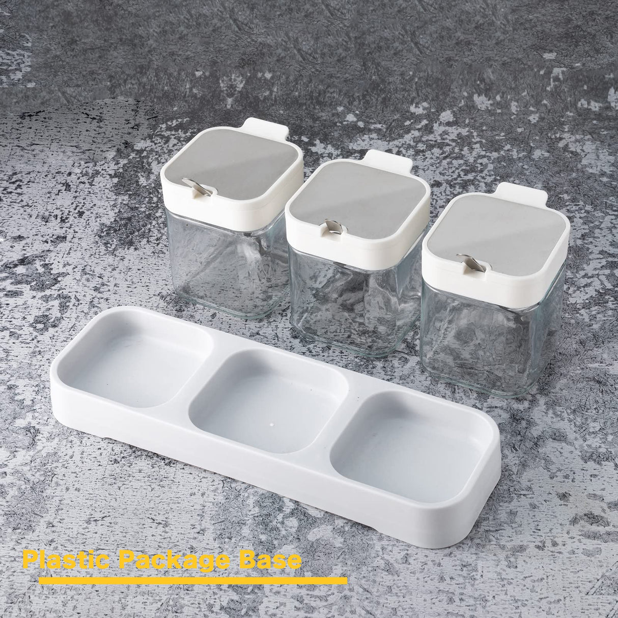 Mlici 8.6 oz Condiments Container Seasoning Jars, Kitchen Spicy Jars with Lids and Spoons, Tea Coffee Sugar Canisters Glass Spice Box, Set of 3, White Mlici