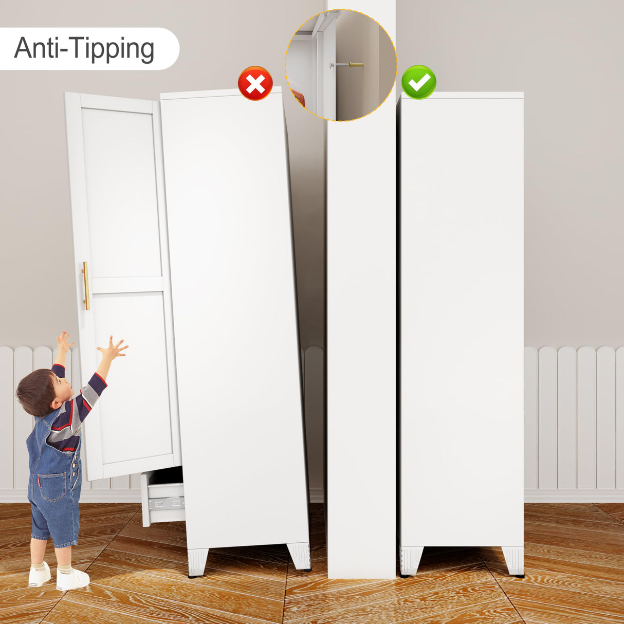 winiowa Metal Armoire Wardrobe Closet with Drawer, 71" Wardrobe Cabinet with Adjustable Shelves and Hanging Rod, Clothing Storage Cabinet Closet with Mirror for Bedroom-White winiowa