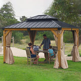 CHARMELEON 10'x12' Wood Gazebo,Patio Cedar Wood Gazebo with Mosquito Netting and Curtains, Galvanized Steel Hardtop Pavilion for Outdoor, Garden, Deck CHARMELEON