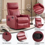 Manual Swivel Rocker Recliner Chair for Adults, Overstuffed Reclining Glider Chair for Nursing with Vibration Massage & Heat, Living Room Rocking Recliner 2-Stage backrest, Faux Leather Red EZZUP