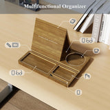 NiHome Bamboo Wooden Book Stand Holder with Triangle Design for Spine-Friendly Book Resting, Natural Finish Multipurpose Organizer with Detachable Magnetic Base for Glasses, Pens, Smartphone (Brown) NiHome