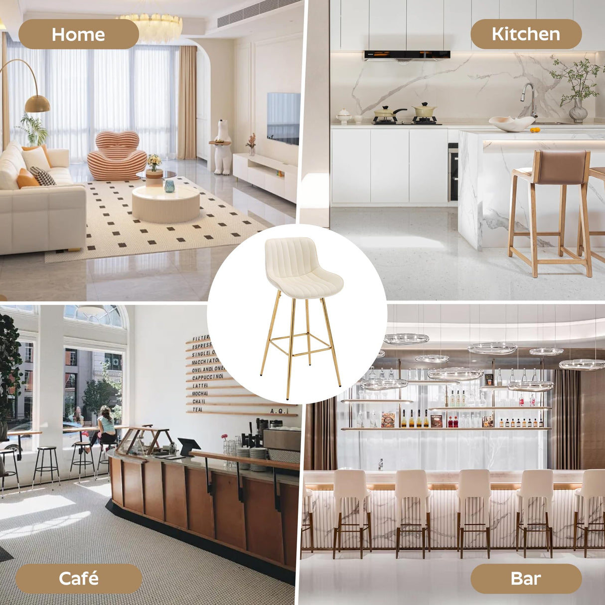 SIZOTA 3 Piece Pub Dining Set, Modern Round Bar Table and Chairs for 2, 30" Counter Height Barstools and Glass Kitchen Table Set, 31" Small Dining Table with 2 Stools(Beige) SIZOTA