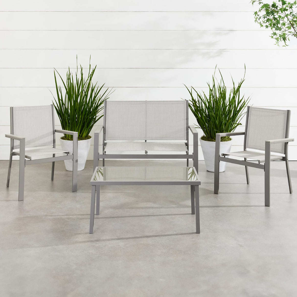 Best Choice Products 4-Piece Outdoor Textilene Patio Conversation Set, Backyard Furniture w/Loveseat, Coffee Table, Steel Frame - Gray/Gray Best Choice Products
