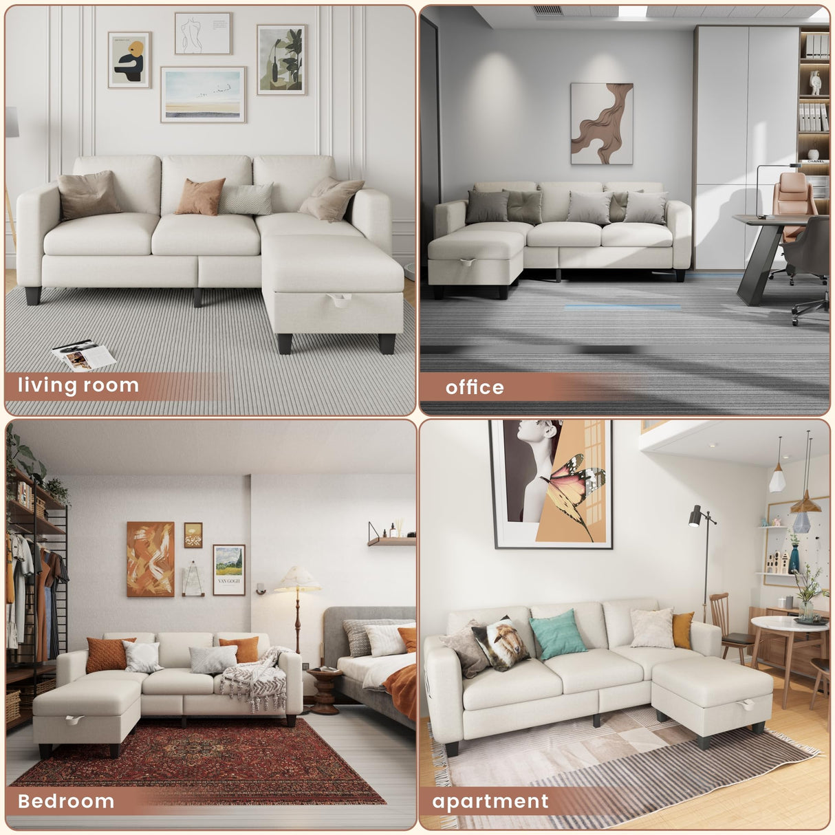 Couches for Living Room - Sectional Sofa L Shaped Cloud Couch-Small Modular 3 Seat-Comfy Linen with Storage Deep Seat Sofa,Washable Covers-Suitable for Living Room-Apartment-Office-Bedroom-Beige Clotius