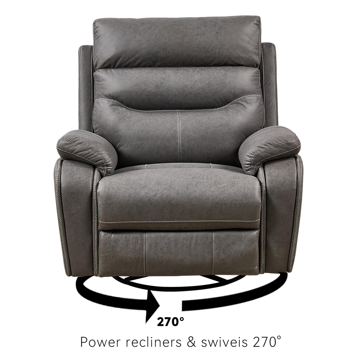 ROYALSON Dual OKIN Motor Power Recliner Chairs Swivel Rocker Recliner with One-Key Reset Button for Elderly Nursery Infinite Position, Power Headrest and USB Port,Faux Leather (Grey) ROYALSON