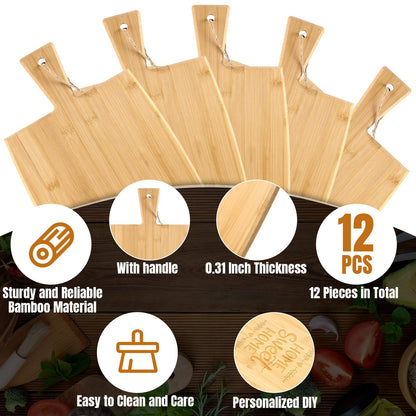 12 Packs Cutting Board Set Plain Chopping Board with Handles Large Serving Board Wooden Kitchen Cutting Board Bulk for Vegetables Meat Pizza Cheese Fruit Bread (17 x 10 Inch, Bamboo) - WoodArtSupply