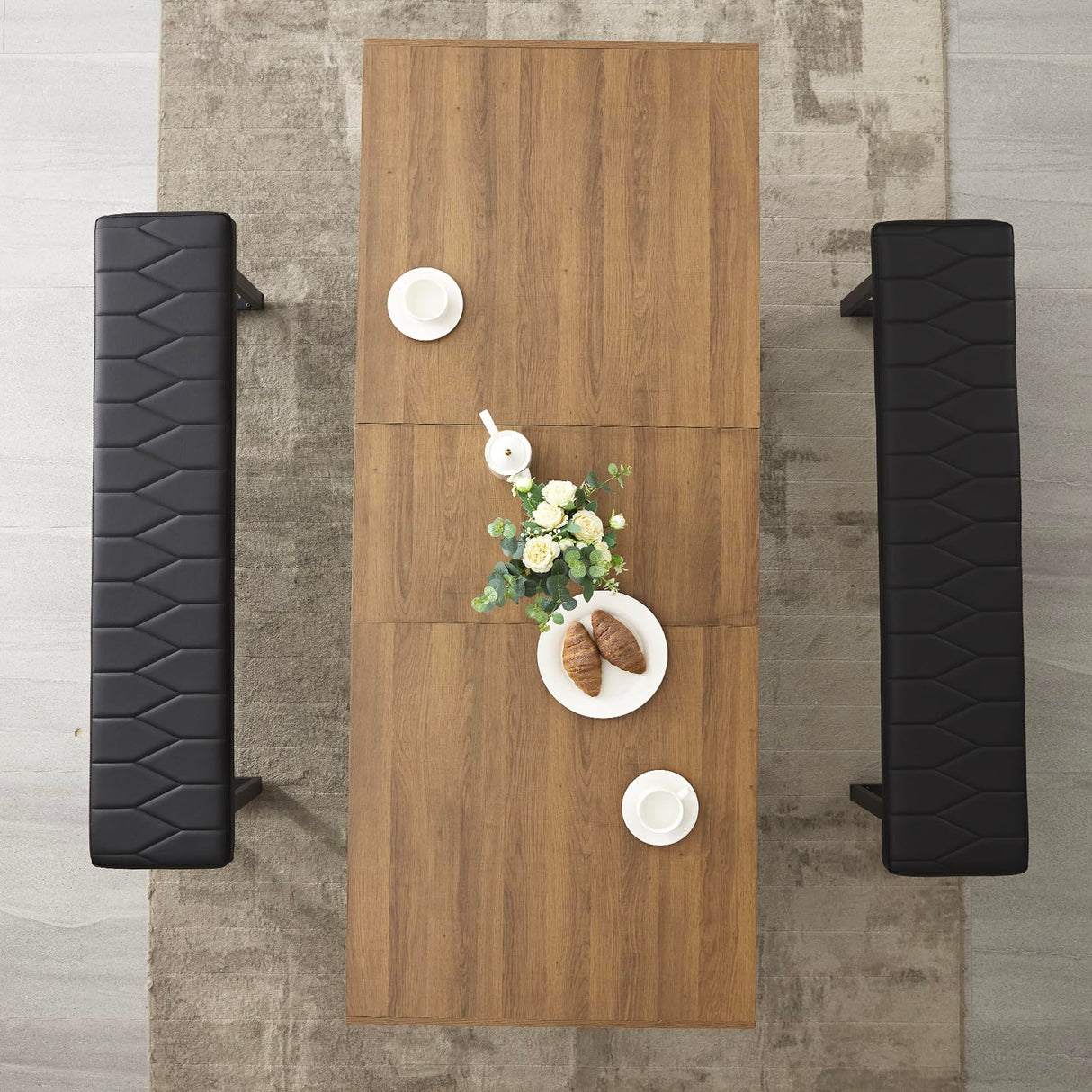 STHOUYN 63”-79” Extendable Dining Room Table for 6 8 10, Modern Farmhouse Wooden Kitchen Expanding Table, Long Large Expandable Dining Room Conference Table (Walnut) STHOUYN