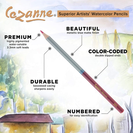 Cezanne Watercolor Pencil Set of 24 - Professional Artist Quality Soft Core Leads for Watercolour Painting, Coloring, Drawing, Layering, Blending, Shading, Use Wet or Dry Cezanne