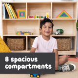 SPARK & WOW 8-Compartment Solid Wood Storage Cabinet - Toy Shelf Organizer for Kids - Shelves for Classroom - Includes Optional Wheels SPARK & WOW