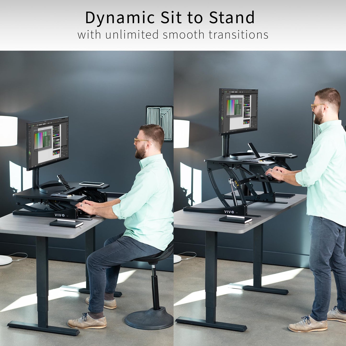 VIVO 32 inch Height Adjustable Stand Up Desk Converter, V Series, Quick Sit to Stand Tabletop Dual Monitor Riser Workstation, Black, DESK-V000VS