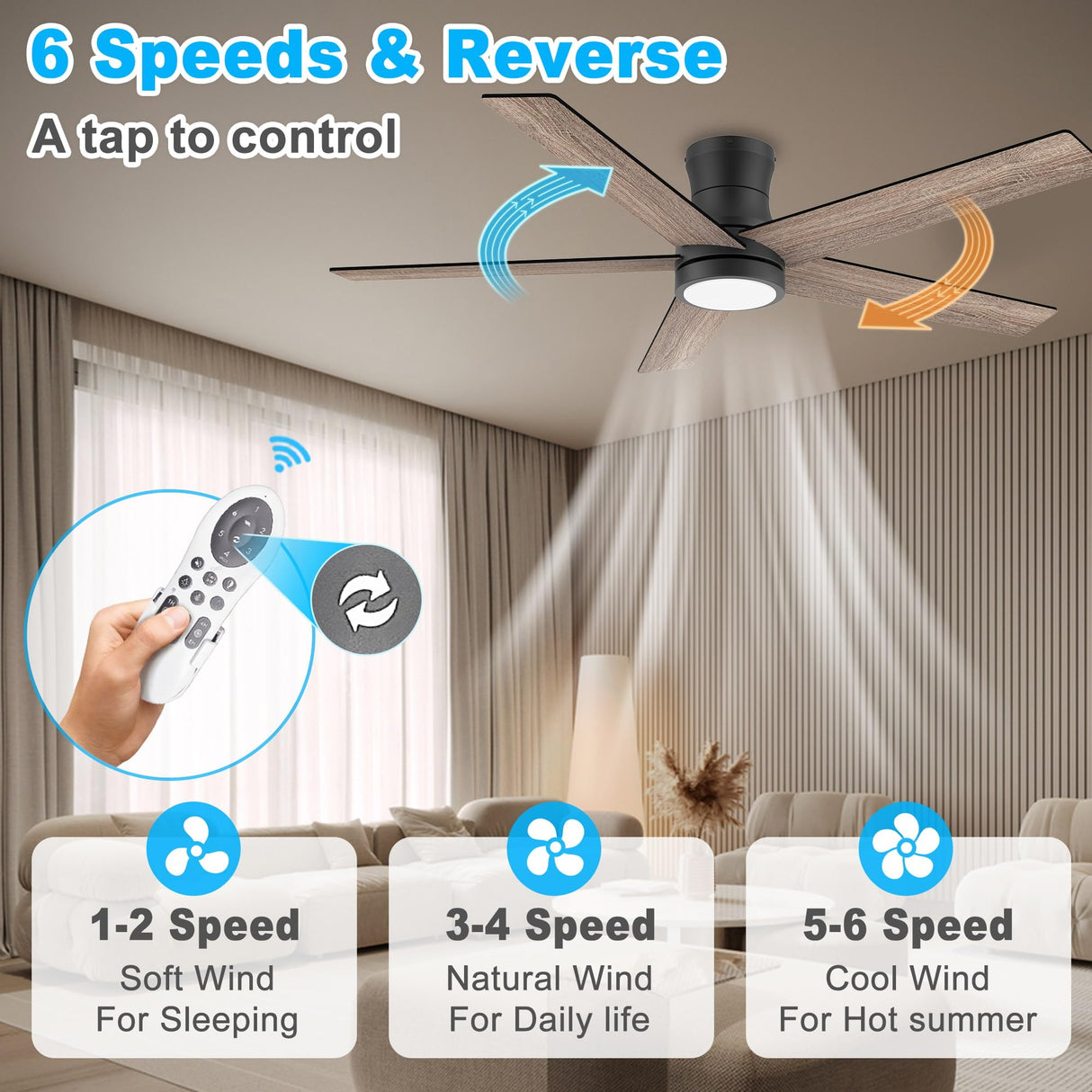 52" Smart Wood Low Profile Ceiling Fan with Lights Remote,Outdoor Indoor Flush Mount Ceiling Fans,Controll by Voice WIFI Alexa App,Quiet DC Motor,Modern Black Walnut Fan for Bedroom Living Room Patio Lorpies
