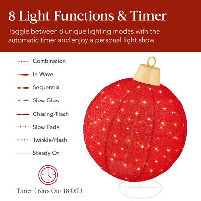 Best Choice Products 2pc Lighted Pop-Up Outdoor Christmas Ornament Set, Holiday Ball Decoration w/ 180 LED Lights, 8 Light Functions - Red/White