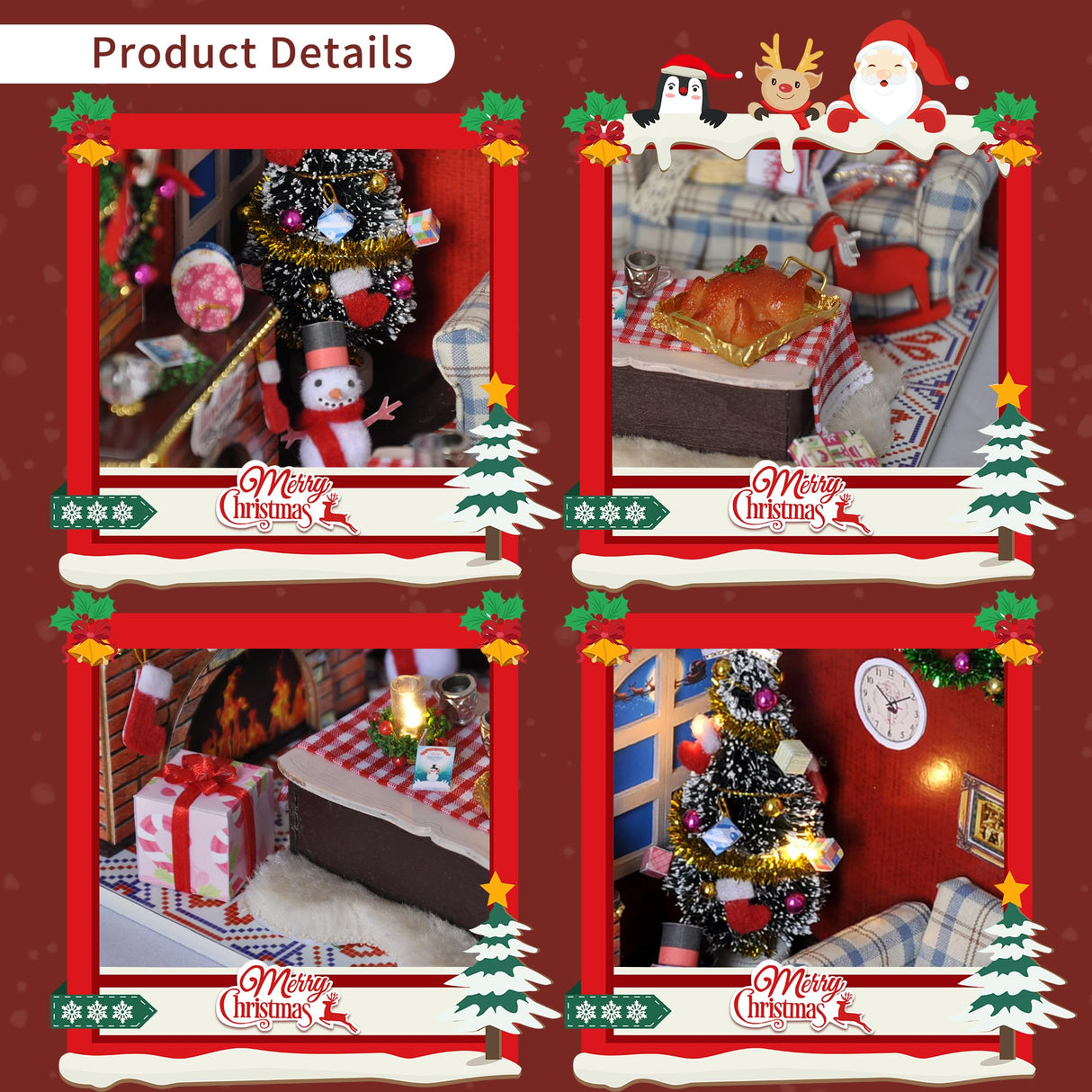 Flever Dollhouse Miniature DIY House Kit Creative Room with Furniture and Glass Cover for Romantic Artwork Gift(Christmas Eve) Flever