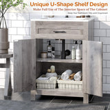 VINGLI 24" Farmhouse Bathroom Vanity with Sink, Undermount Vanity Sink Cabinet with Barn Door &Shelf,Free Standing Small Bathroom Storage Cabinet with Single Hole Ceramic Basin Combo Set,Washed Gray VINGLI