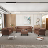 Chesterfield Loveseat, Modern Leather Sofa Tufted Couch 2 Seater with Rolled Arms and Nailhead for Living Room, Bedroom, Office, Apartment (Dark Brown) ORRD