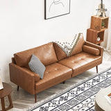 Vonanda Faux Leather Sofa Couch, Mid-Century 73 Inch 3 Seater Leather Couch with Hand-Stitched Comfort Cushion and Bolster Pillows for Living Room,Elegant Cognac Tan Vonanda