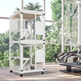 ROOMTEC Catio Outdoor Cat Enclosure - Large Wooden House with Roof, 71" H, 3 Jumping Platforms & 1 Napping House for Cats (White) ROOMTEC