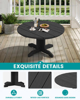 SERWALL Outdoor Coffee Table, HDPE Patio Round Coffee Table for Balcony, Garden, Backyard (Black) SERWALL
