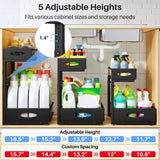 Under Sink Organizer, 2 Pack 2 Tier Pull Out Under Cabinet Organizer Shelf with Pad for Framed Cabinets, Metal Slide Out Under Sink Storage, Mesh Sliding Drawers for Kitchen Bathroom Laundry, Black PXRACK