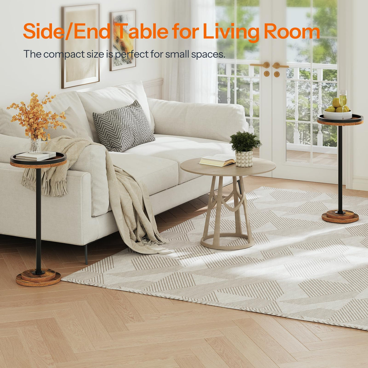 HOOBRO Small Round Side Table, Drink Table, Coffee Martini Table with Pedestal Accent for Small Spaces in Living Room, Bedroom, Sofa Couch, Rustic Brown BF168BZ01 HOOBRO