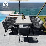 Home Care Wholesale 9 Pieces Patio Dining Set for 8 - All Weather Outdoor Dining Sets, All in One Outdoor Table and Chairs, Wicker Outdoor Patio Furniture Sets with Cushions and Pillows, Grey Home Care Wholesale