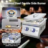 Livory Double Grilling Side Burners for Outdoor Kitchen, 2 * 17,000BTU Nature Gas Burners, Duty Heavy 304 Stainless Steel, Built-in Side Burner for BBQ Island Grill (Nature Gas) Livory