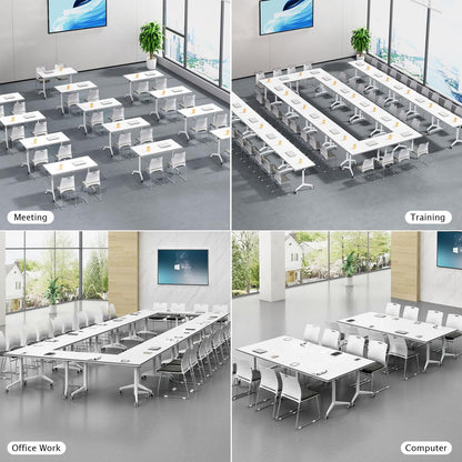 Conference Table Folding Conference Table, Modern Conference Room Table White Meeting Table Flip Top Large Mobile Training Table, Mobile Training Seminar Table for Office Classroom (6pack 63i - WoodArtSupply