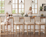 26.5'' Tall Bar Stools Set of 4 Modern Counter Stools with Backs Beige Linen Upholstered Bar Height Chairs Counter Height Island Stools with Wood Frame Farmhouse Wooden Barstools for Kitchen Island HNY