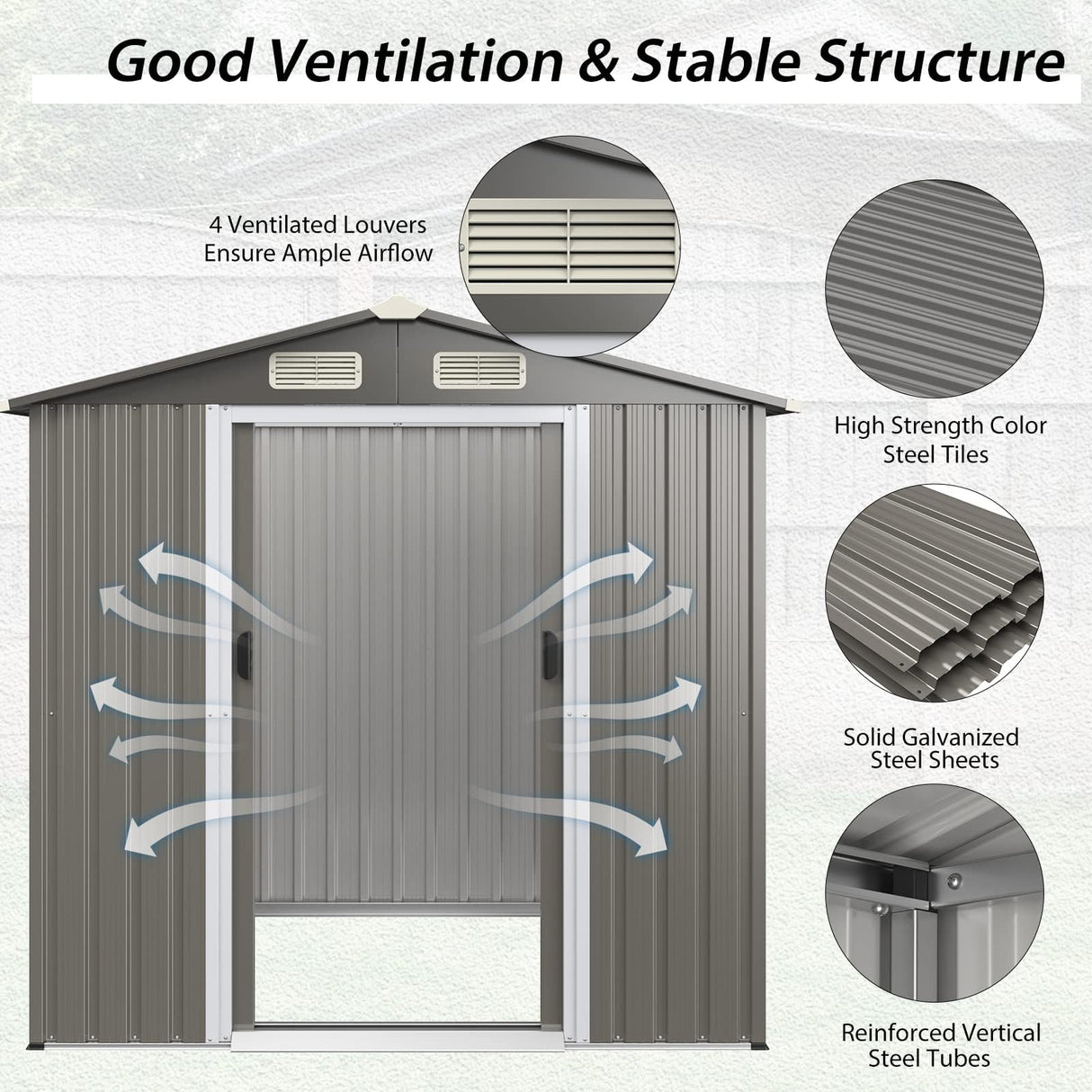 HAPPYGRILL 6 x 4 ft Outdoor Metal Storage Shed, Galvanized Steel Shed with Tilted Roof, Lockable Sliding Doors & 4 Air Vents, Utility Shed for Backyard Garden Patio Lawn HAPPYGRILL