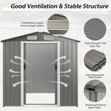 HAPPYGRILL 6 x 4 ft Outdoor Metal Storage Shed, Galvanized Steel Shed with Tilted Roof, Lockable Sliding Doors & 4 Air Vents, Utility Shed for Backyard Garden Patio Lawn HAPPYGRILL