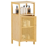 HITNET Rattan Bathroom Storage Cabinet, Small Bamboo Floor Cupboard with Door, Freestanding Narrow Side Organizer for Living Room, Kitchen, Entryway, Natural HITNET