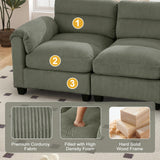 HAOMARKETS 115” Modular Sectional L Shaped Corner Sofa, Corduroy 5-Seater Couches with Thick Cushion for Living Room, Green HAOMARKETS