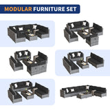 VONZOY Patio Furniture Set, 10-Piece Outdoor Sectional with Free Cover, All-Weather Wicker Patio Conversation Sets for Backyard (Grey with Black Cushion) VONZOY