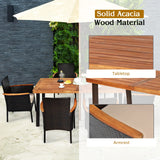 Tangkula 7 Pieces Patio Dining Set, Patiojoy Outdoor Conversation Set w/Acacia Wood Top Table & 6 Stackable Rattan Chairs, Wicker Dining Furniture w/Umbrella Hole, Steel Frame, Sponge Seat Cushions Tangkula