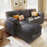 VanAcc Sofa Bed, Sleeper Sofa with Storage Chaise- 2 in 1 Pull Out Couch Living Room, Comfy Sleeper Couch, Grey Boucle VanAcc