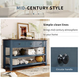 Merax Navy Retro Pine Wood Console Table with Drawers and Two Open Shelves for Entryway Hallway Living Room Bedroom, Type 11 Merax