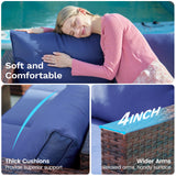 UDPATIO Patio Furniture Set with Fire Pit Table, 6 Pieces Outdoor Conversation Sectional Furniture Sets Wicker Rattan Outdoor Sofa Ottoman with Waterproof Covers for Porch Deck Backyard Blue UDPATIO