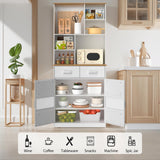 VECELO 72" Tall Kitchen Pantry Storage Cabinet with Doors & Shelves & 2 Drawers Freestanding Buffet Hutch with | Microwave Stand | Cupboard for Dining Room, White VECELO