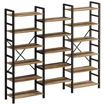 Triple Wide 6-Tier Industrial Bookshelf by IRONCK – Large Open Etagere with Metal Frame for Stylish Storage - WoodArtSupply