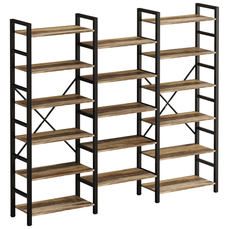 IRONCK Bookshelves 6 Tiers Triple Wide Industrial Bookshelf, Large Etagere Bookshelf Open Display Shelves with Metal Frame for Living Room Bedroom Home Office IRONCK