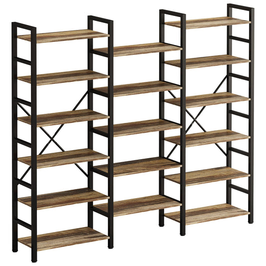 Triple Wide 6-Tier Industrial Bookshelf by IRONCK – Large Open Etagere with Metal Frame for Stylish Storage - WoodArtSupply