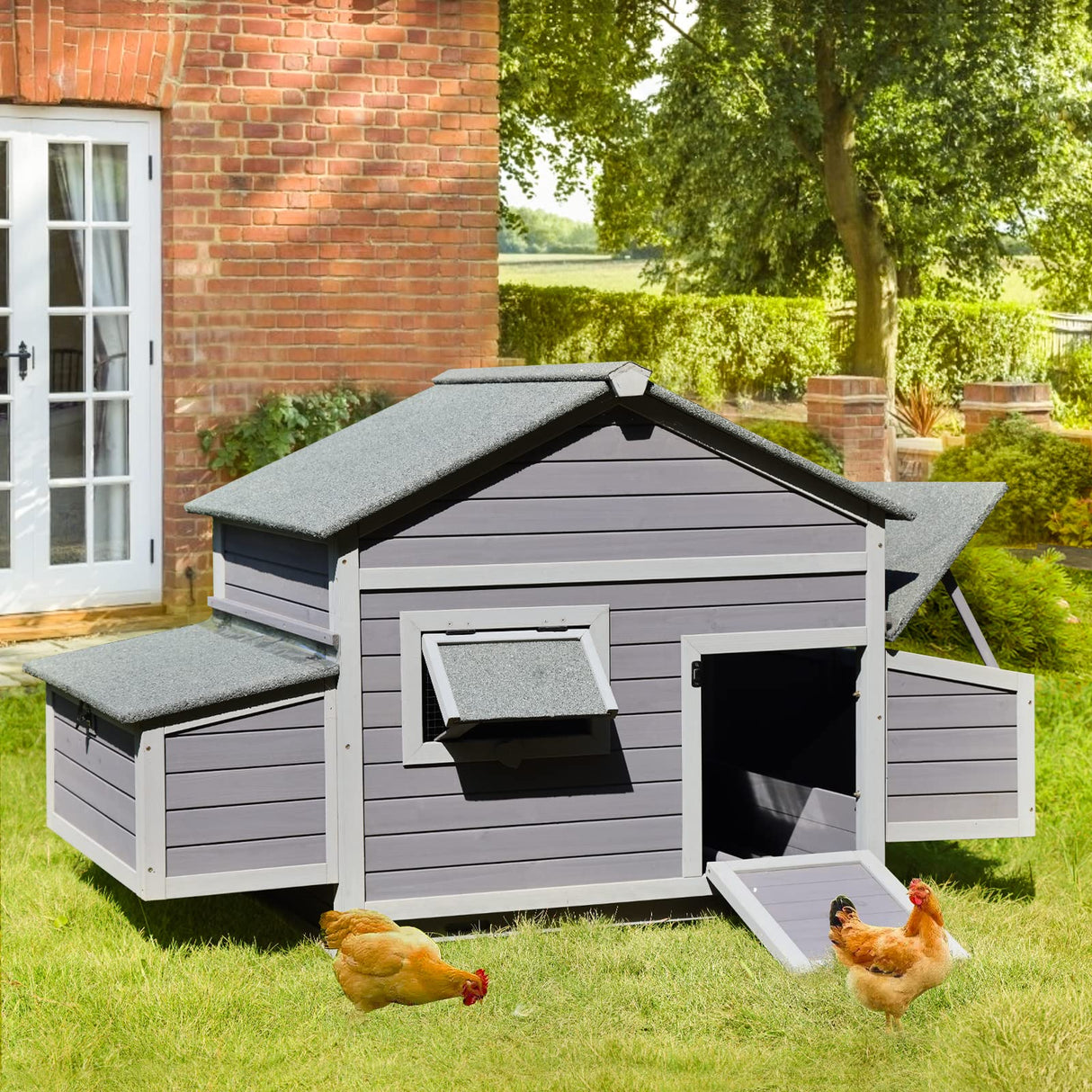 GUTINNEEN Chicken Coop Outdoor Poultry Cage Wooden Hen House with Large Nesting Box, Backyard and Farm GUTINNEEN